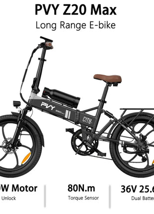 Bicicletta Elettrica Pieghevole PVY Z20 MAX con Sensore di Coppia, Doppia Batteria per Pendolarismo Urbano, E-bike a Pedalata Assistita con Autonomia di 25.6Ah