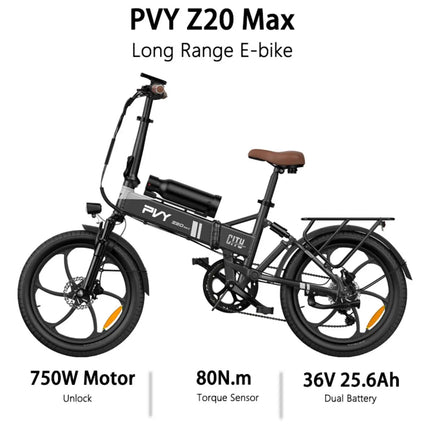 Bicicletta Elettrica Pieghevole PVY Z20 MAX con Sensore di Coppia, Doppia Batteria per Pendolarismo Urbano, E-bike a Pedalata Assistita con Autonomia di 25.6Ah