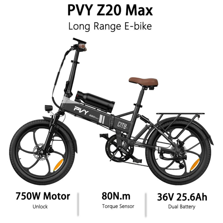Bicicletta Elettrica Pieghevole PVY Z20 MAX con Sensore di Coppia, Doppia Batteria per Pendolarismo Urbano, E-bike a Pedalata Assistita con Autonomia di 25.6Ah