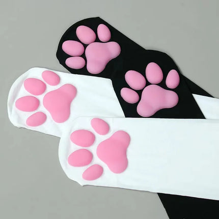 Women's knitted over-the-knee socks with cat paw design, cozy and charming, perfect for cosplay, festivals, and everyday wear