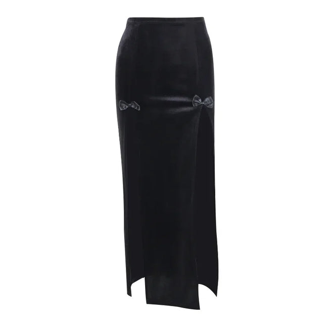 Gonna in Stile Punk da Donna, Nuova Gonna Lunga Chic per Halloween e Festival, Vita Alta, Slim Fit, con Fiocco Sexy e Spacco Laterale, Lunghezza al Ginocchio