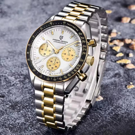 Nuovo Orologio da Uomo PAGANI DESIGN Gold Moon 2026, Cronografo Sportivo al Quarzo VK63, con Vetro Zaffiro AR, Impermeabile, Luminoso, in Acciaio Inossidabile, Lunetta in Ceramica, Regalo