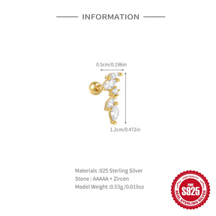 CANNER 1PC 925 Sterling Silver Crown Horse Eye Zircon Heart Flat Head Cartilage Piercing Stud Earring For Women Claasic Earring PlatiNum