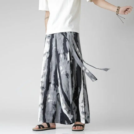 Pantaloncini da uomo casual larghi con stampa da spiaggia, in seta ghiaccio sottile, comodi, a gamba larga, stile Harajuku, streetwear
