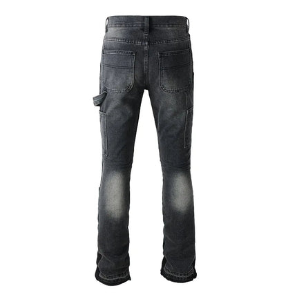 Four Seasons  Men's Casual Spliced Vintage Grey Elastic Jeans Bootcut Pants Trendy Slim Denim Trousers Male Men's Streetwear PlatiNum