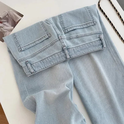 Jeans eleganti di lusso con strass ricamati vuoti allentati Jeans estivi da donna a vita alta pantaloni in denim dritti Y2K Casual Streetwear