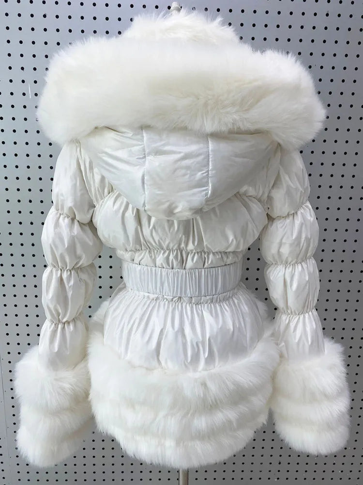 ZADORIN Winter Coat Women New Fashion Faux Fur Coat Detachable Sleeves Hood Duck Down Coats Hooded Black Puffer Jacket Outwear