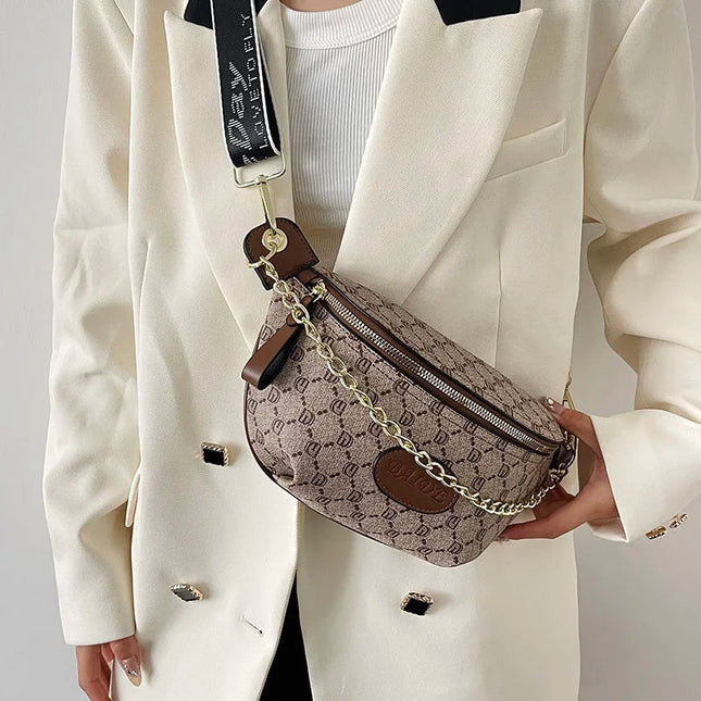 Women Chain Waist Bag Luxury Designer Chest Pack Quality PU Leather Fanny Pack Phone Purse Female Shoulder Crossbody Bag PlatiNum