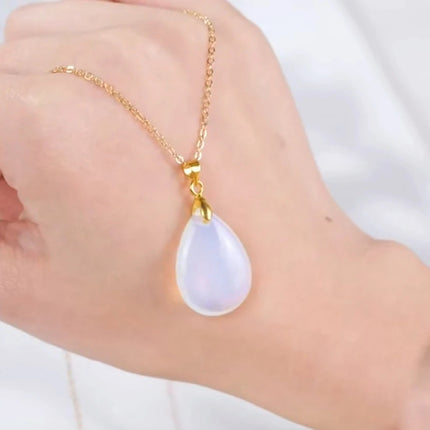 New Fashion Natural Stone Crystal Pendant Teardrop Simple Pendant Necklace Earrings Making Jewelry With Chain collar PlatiNum