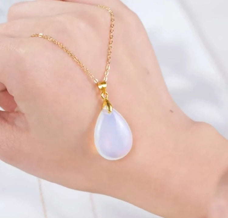 New Fashion Natural Stone Crystal Pendant Teardrop Simple Pendant Necklace Earrings Making Jewelry With Chain collar PlatiNum