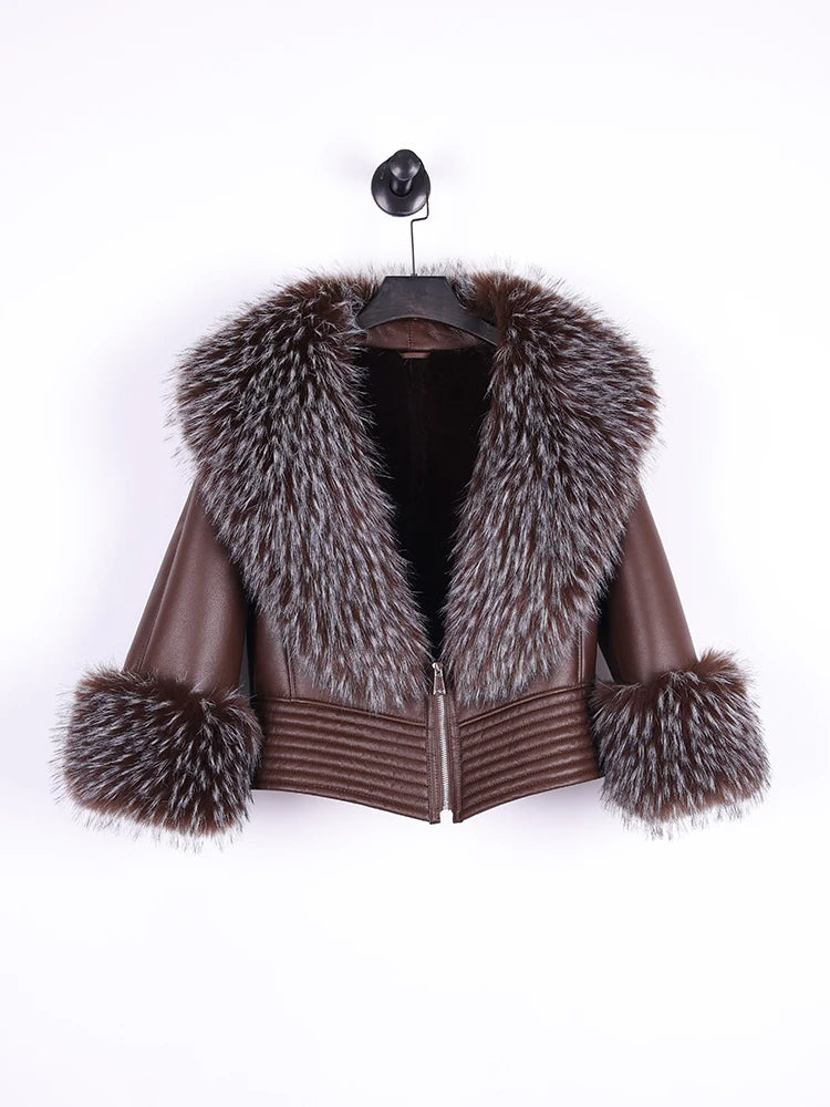 ZADORIN Luxury Winter Faux Raccoon Fur Coat Woman Short Faux Sheepskin Leather Jacket Warm Fur Lined Elegant Woman Clothes Tops