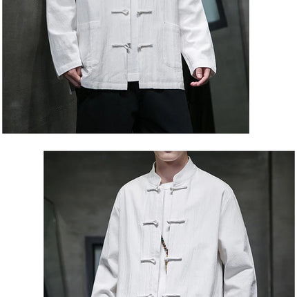 Camicie da uomo stile cinese retrò lino cotone tinta unita vestito Tang top cardigan uomo casual Kung Fu Tai Chi camicette da uomo abbigliamento