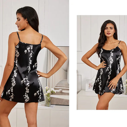 Indumenti da notte sexy per le donne Lingerie in raso Chemise Slip Camicia da notte Abito corto Camicia da notte Babydoll Pigiama Stampa Homewear Pijama