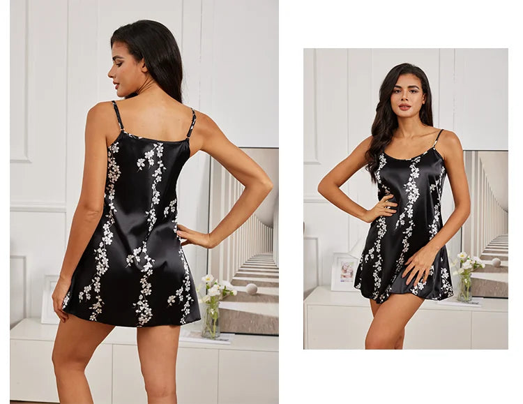 Indumenti da notte sexy per le donne Lingerie in raso Chemise Slip Camicia da notte Abito corto Camicia da notte Babydoll Pigiama Stampa Homewear Pijama