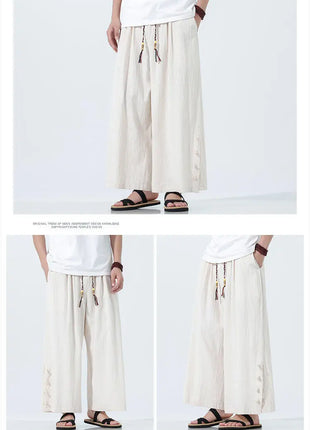 Pantaloni di lino in cotone Pantaloni da uomo comodi e traspiranti tinta unita casual Pantaloni larghi a gamba dritta in vita elastica Oversize M-5XL