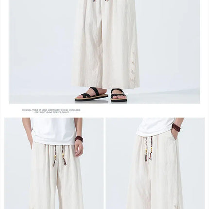 Pantaloni di lino in cotone Pantaloni da uomo comodi e traspiranti tinta unita casual Pantaloni larghi a gamba dritta in vita elastica Oversize M-5XL
