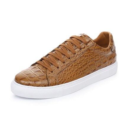 Leather Sneakers Men Calfskin Alligator Pattern Casual Shoes Lace Up Flats Daily Footwear