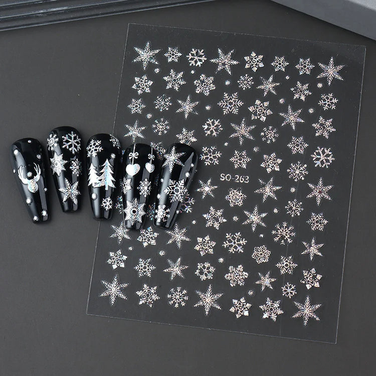 2pc Holographic Christmas Nail Art Stickers Iridescent Laser Snowflake Deer Tree Winter Slider Decals New Year Manicure Supplies