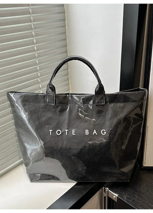 Tote Bag, Retro Letter, Casual Versatile Handbag, Minimalist Transparent, Simple, Commuter, Large-capacity Bag for Women PlatiNum