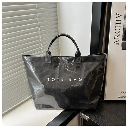 Tote Bag, Retro Letter, Casual Versatile Handbag, Minimalist Transparent, Simple, Commuter, Large-capacity Bag for Women PlatiNum