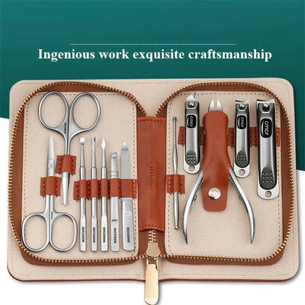 Stainless Steel Manicure 12 Pcs Set Pedicure Tool Portable Nail Clipper Kit with Storage Bag Beauty Grooming Tools