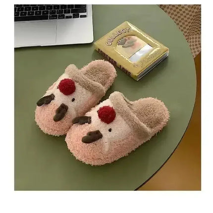 Winter Christmas Women Home Slippers Men Indoor Soft Non-slip Sandals Couples Warm Plush Flat Slides Adults Unisex Lovely Shoes