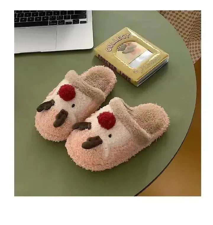 Winter Christmas Women Home Slippers Men Indoor Soft Non-slip Sandals Couples Warm Plush Flat Slides Adults Unisex Lovely Shoes