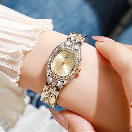 Orologio al quarzo moda donna placcato oro di lusso Semplice cinturino con fibbia di qualità per orologio da lavoro in acciaio inossidabile a forma di botte di Roma platinumshop