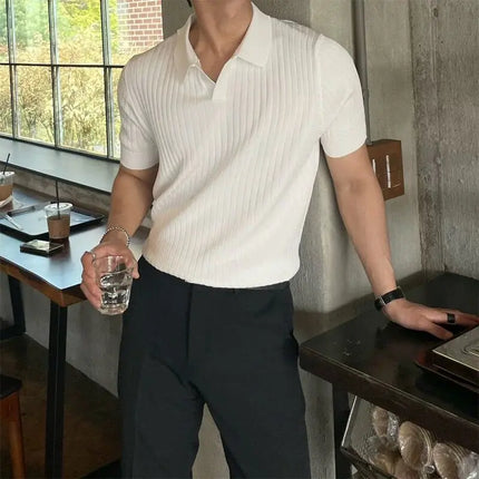 Men's Slim Fit Solid Color Stretchy Polo Shirt Sexy Fashion Trendy Cotton Casual Top Comfortable Elastic Summer Clothes