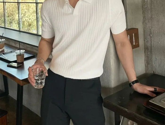 Men's Slim Fit Solid Color Stretchy Polo Shirt Sexy Fashion Trendy Cotton Casual Top Comfortable Elastic Summer Clothes