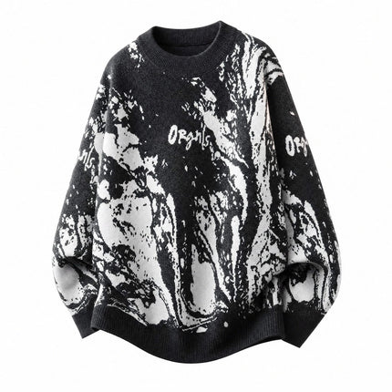 All-Over Floral Jacquard Pattern Pullover Sweater, Casual Crew Neck Knit Men's Pullover, Super Cool Winter Gift