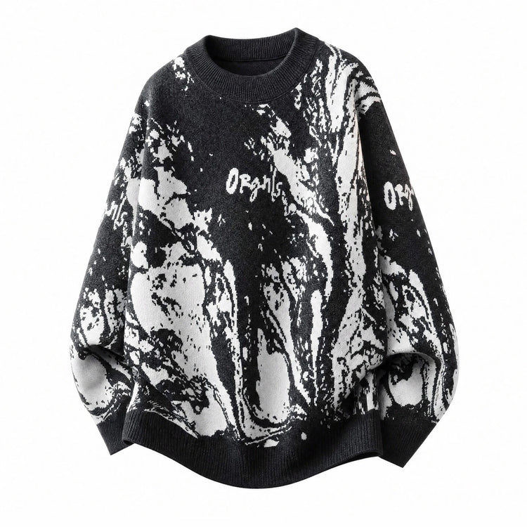 All-Over Floral Jacquard Pattern Pullover Sweater, Casual Crew Neck Knit Men's Pullover, Super Cool Winter Gift