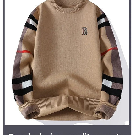 round Neck Knitted Sweater Autumn Winter Men's Fashion Thickened Long Sleeve Leisure Comfortable Fit Youthful Style Polyester...