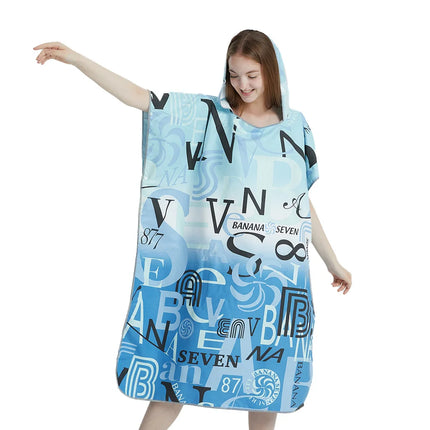Surf Poncho Towel Quick Dry Microfiber Hooded Beach Robe Changing Poncho Bath Towel Beach Poncho for Adults (A12)