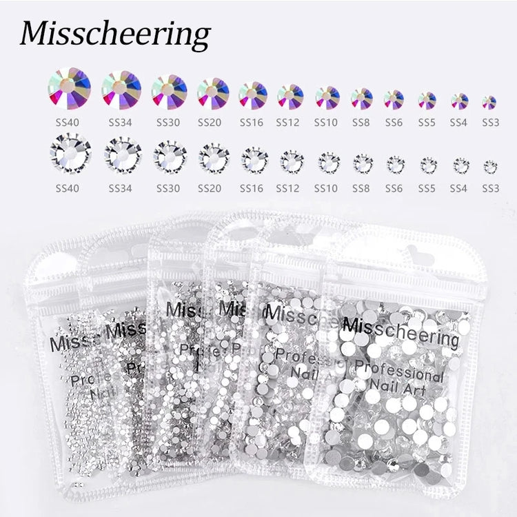144/288 /1440pcs SS3-SS50 Crystal AB Clear Nail Rhinestones Non Hotfix Flat Back Stones DIY Strass Nail Art Decor Accessories