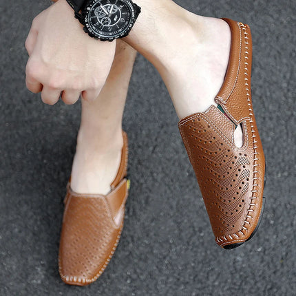 Nuove pantofole da uomo in vera pelle estate traspirante Casual muli mezze scarpe leggere per uomo mocassini da guida antiscivolo all'aperto uomo