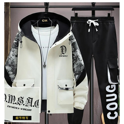 2025 Men Tracksuit Casual Joggers Hooded Sportswear Jackets Pants 2 Piece Sets Hip Hop Running Sports Suit