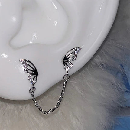1pcs Silver Color Wing 316L Stainless Steel Ear Bone Nail for Women New Fashion Full of Rhinestone Earrings Accessories for Ear PlatiNum