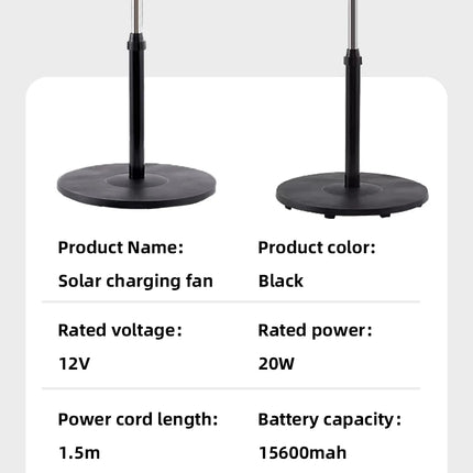 Ventilatore da pavimento ad energia solare 6 - 12 ore di corsa Ventilatore da pavimento portatile regolabile a 3 velocità per porta USB di emergenza oscurante domestica e luce notturna