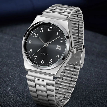 LUCKY FOX - Orologio da polso elegante e minimalista in acciaio inossidabile con quadrante nero - Cronometraggio preciso per tutti i giorni platinumshop