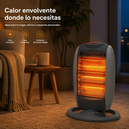 1200W Electric Halogen Heater with Automatic Oscillation and 3 Adjustable Power Levels, Portable Heater with Tip-Over Protection for Home and Office 30x24x42cm