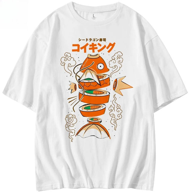 Japanese Style Pokemon King Carp Magikarp Sushi Sashimi T-shirt Pure Cotton Short Sleeve Summer Men's and Women's Loose T-shirt