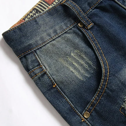 Pantaloncini di jeans da uomo lavati vintage della nuova estate Pantaloncini di jeans dritti maschili in difficoltà con toppe con foro strappato da strada alla moda casual