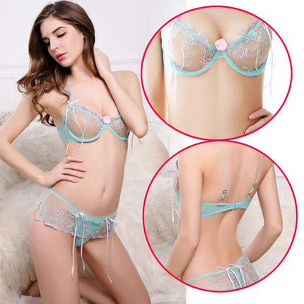 Sexy Lingerie Sets lace Transparent Bra panty Suspender Thong Set temptation perspective Mesh erotic costume Women sex bikini