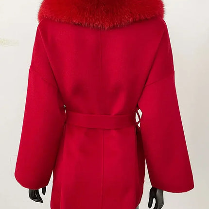 CXFS 2025 Winter Fashion Women Double-sided Wool Cashmere Coat with Detachable Natural Fox Fur Collar New design suit collar
