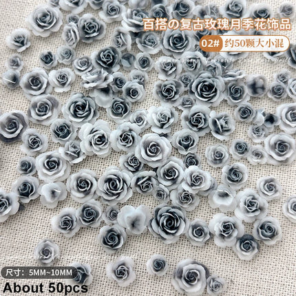 Delicate Dark Red Brown White Rose Flower Leaf Lily Tender Camellia Nail Charms Art Resin Decorations Manicure Tools Accessories