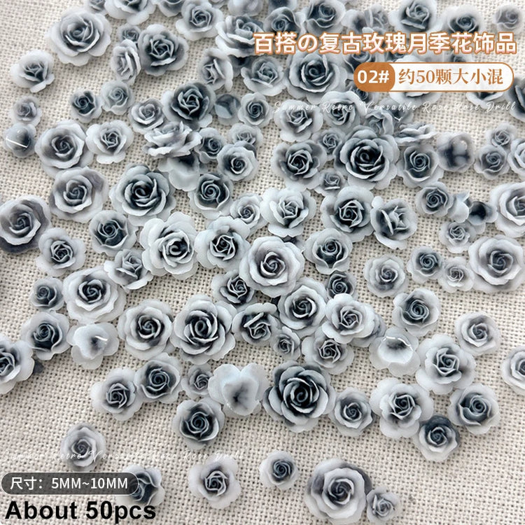 Delicate Dark Red Brown White Rose Flower Leaf Lily Tender Camellia Nail Charms Art Resin Decorations Manicure Tools Accessories