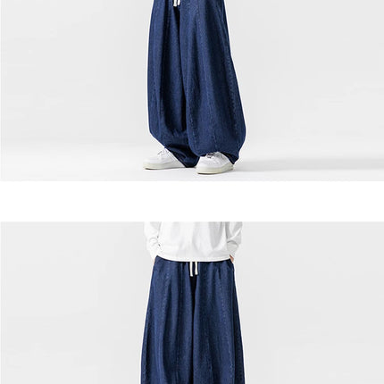 Pantaloni casual da uomo Jeans in stile giapponese Pantaloni larghi da uomo Hip Hop Lanterna Streetwear Pantaloni da uomo in denim oversize a gamba larga