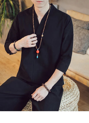 Kimono estivo stile giapponese manica corta uomo nuovo cotone a mezza manica lino traspirante abbigliamento uomo t-shirt giapponese Yukata top