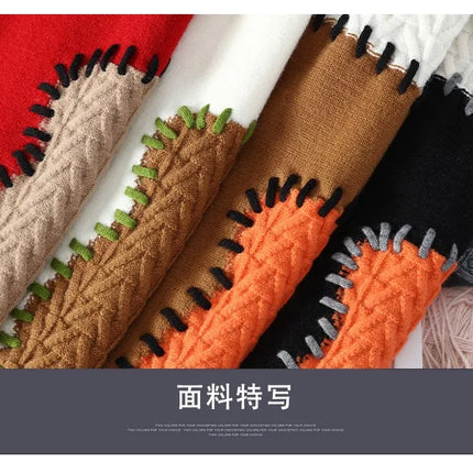 Thorn Style Spliced Knitted Sweater 2025 Fashionable High Street Autumn Winter Warm Men's Top Hip-hop Streetwear Fishing Sports